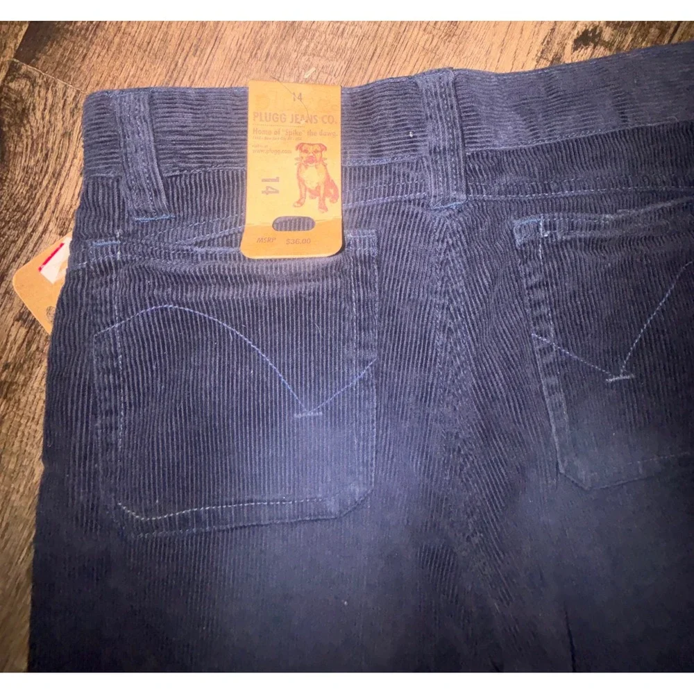Plugg Jeans Co Kids Navy Blue Vintage Corduroy Pants Straight Leg Size 14 NWT